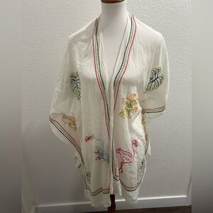 Soft Surroundings White Kimono with Embroidered Details